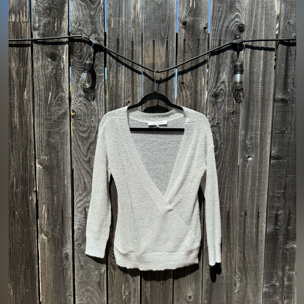 🔴Cupcakes and Cashmere Light Grey Faux Wrap Long Sleeve Sternberg Sweater small